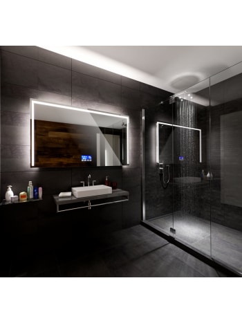 High-End Bathroom Design with Smart LED Mirror and Ambient Lighting