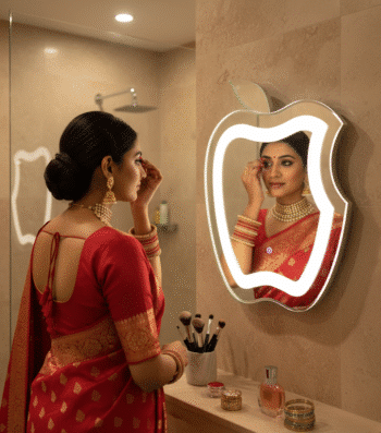 AppleGlow™ Apple Shape LED Mirror India – Curved Contour Mirror with Glow Light & Touch Sensor 3