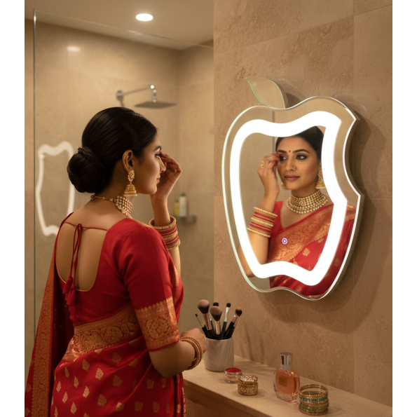 AppleGlow™ Apple Shape LED Mirror India – Curved Contour Mirror with Glow Light & Touch Sensor 3