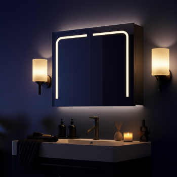 Modern wall mounted hotel wash basin bathroom illuminated lighted mirror cabinet 1