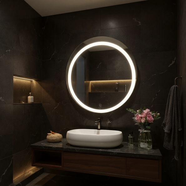 New style wall mounted large round vanity mirror magic android barber shop mirror led bath mirrors for salon mall 4
