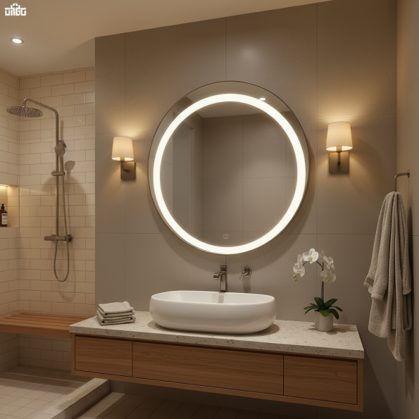 New style wall mounted large round vanity mirror magic android barber shop mirror led bath mirrors for salon mall 3