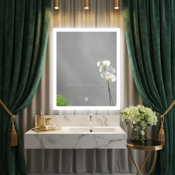 Rectangular LED Bathroom Mirror with Backlit Frame – Modern Design with Touch Control 4