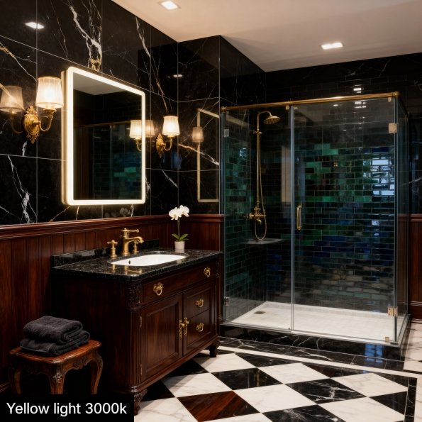 Rectangular LED Bathroom Mirror with Yellow 3000K Backlight – Modern Design with Soft Ambient Lighting 3