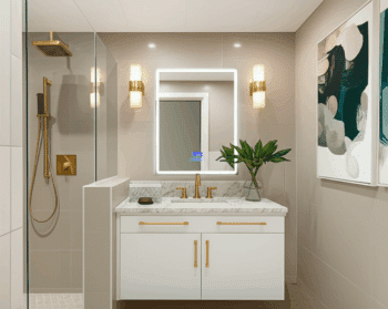 Rectangular LED Mirror with Built-in Time and Temperature Display | Modern Bathroom Mirror 1