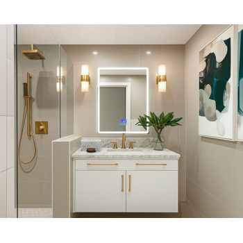 Rectangular LED Mirror with Built-in Time and Temperature Display | Modern Bathroom Mirror 1
