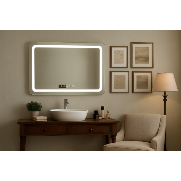 Rectangular LED Mirror with Digital Time and Control Display | Modern Bathroom Mirror 2