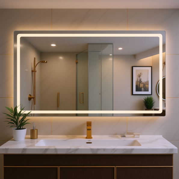Rectangular LED Mirror with Soft Gold Backlighting | Modern Bathroom Mirror 1
