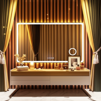 Rectangular LED Mirror with Time and Weather Display | Backlit Modern Bathroom Mirror 3