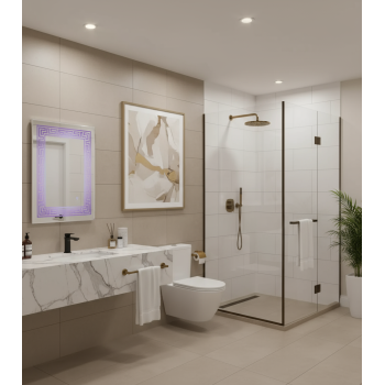 Athena Glow™ Greek Border LED Mirror India – Etched Frame Vanity Mirror with Purple Light & Touch Sensor 2