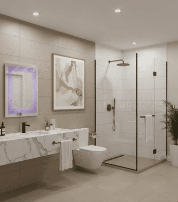 Athena Glow™ Greek Border LED Mirror India – Etched Frame Vanity Mirror with Purple Light & Touch Sensor 2