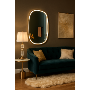 AuraEdge™ Minimalist LED Mirror India – Soft Edge Organic Rectangle Mirror with Touch Sensor 1