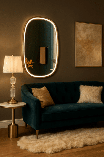 AuraEdge™ Minimalist LED Mirror India – Soft Edge Organic Rectangle Mirror with Touch Sensor 1