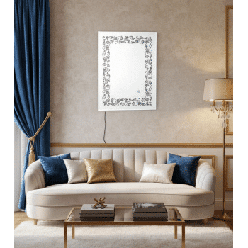 BaroqueGlow™ Ornamental LED Mirror India – Etched Purple Floral Frame Vanity Mirror with Touch Sensor 2