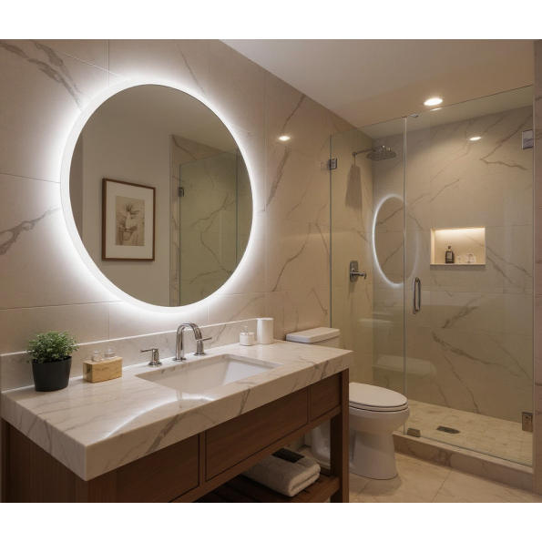 Circular LED Mirror with Soft Backlighting | Modern Frameless Bathroom Mirror 7
