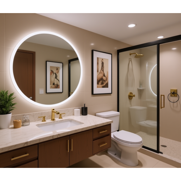 Circular LED Mirror with Soft Backlighting | Modern Frameless Bathroom Mirror 8