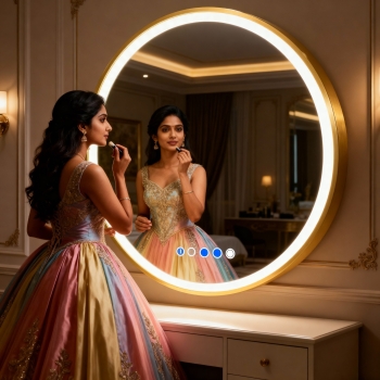 Big round silver mirror circular wash basin rv bathroom vanity mirror illuminated led smart mirrors for hotel 2