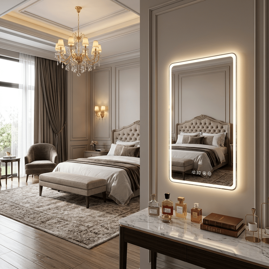 Luxury LED Mirror for Bedroom Vanity with Soft Ambient Lighting