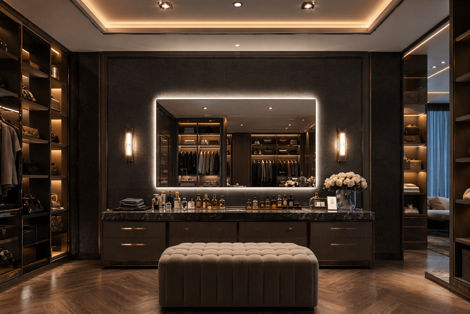 Luxury Walk-In Wardrobe LED Mirror with Backlit Vanity Lighting