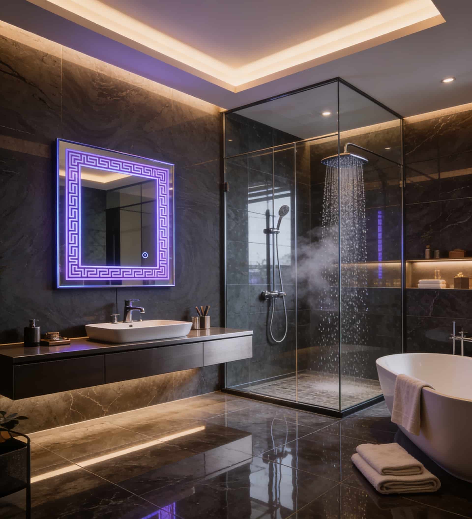 Decorative LED Mirror with Modern Pattern Glow