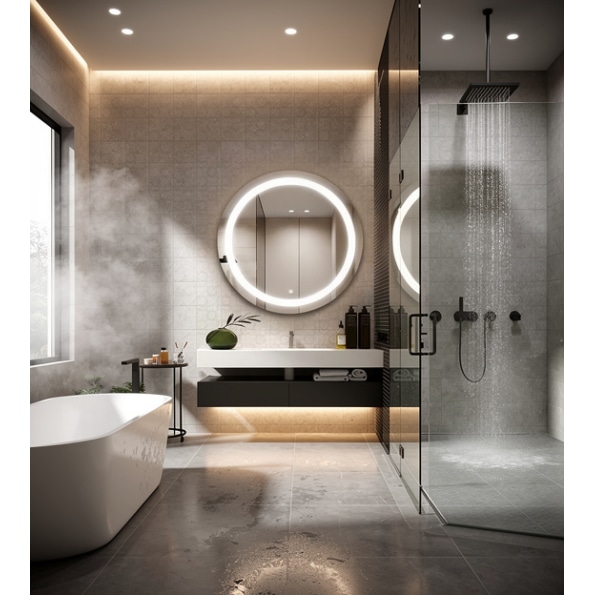 emium Circular LED Mirror with Ambient Lighting