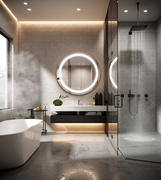 emium Circular LED Mirror with Ambient Lighting