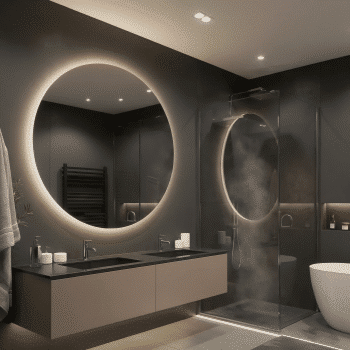 Large Round LED Bathroom Mirror with Ambient Backlight