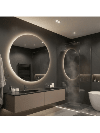Large Round LED Bathroom Mirror with Ambient Backlight