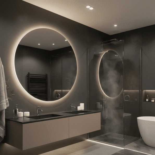 Large Round LED Bathroom Mirror with Ambient Backlight