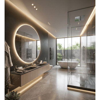 Large Round LED Bathroom Mirror with Ambient Backlight 1
