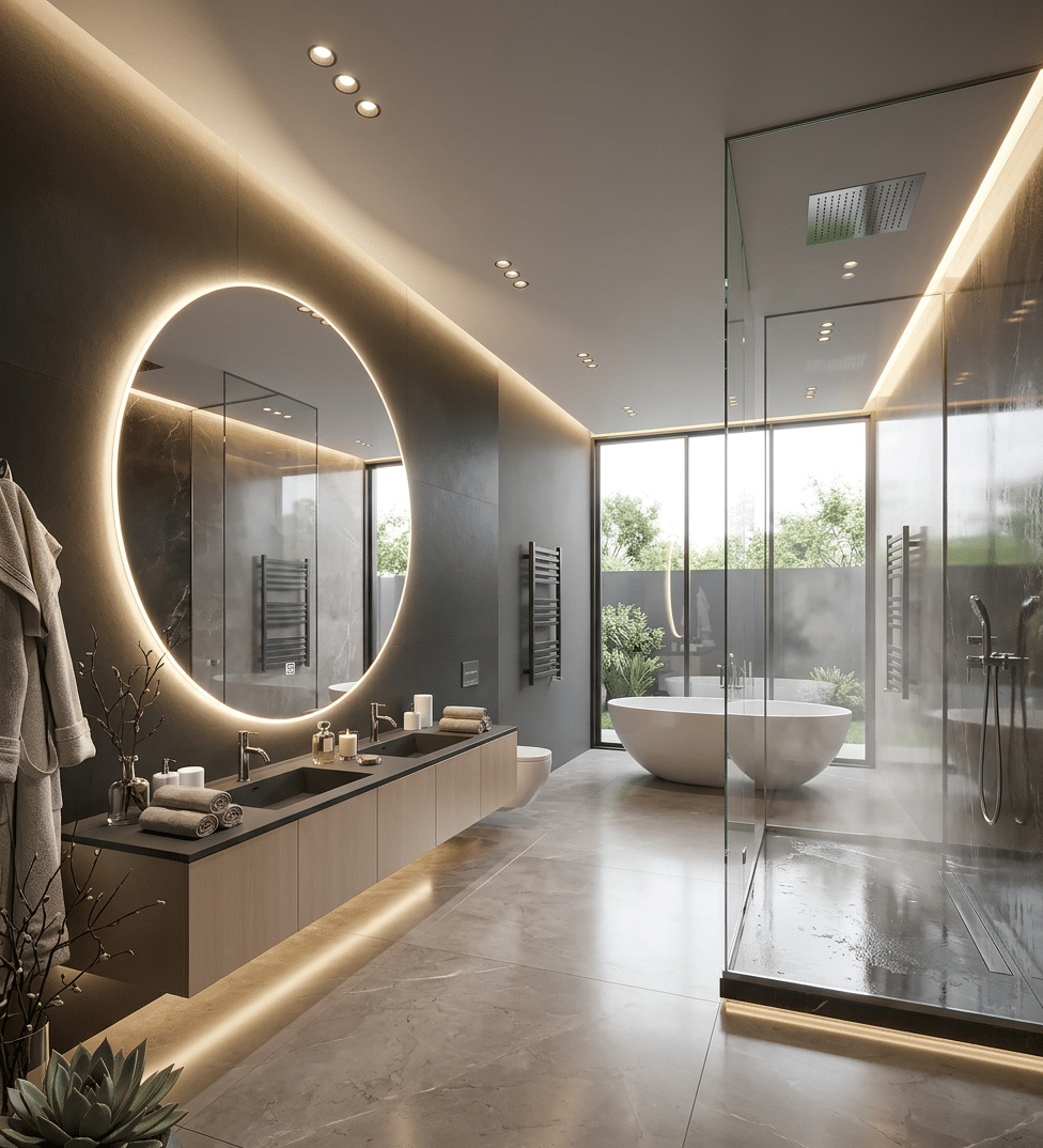 Large Round LED Bathroom Mirror with Ambient Backlight