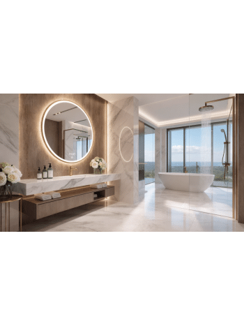 Smart Round LED Mirror with Digital Display & Anti-Fog