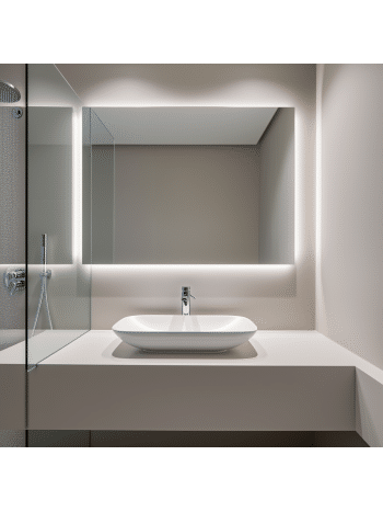 Scandinavian Style Bathroom with Backlit Mirror Design