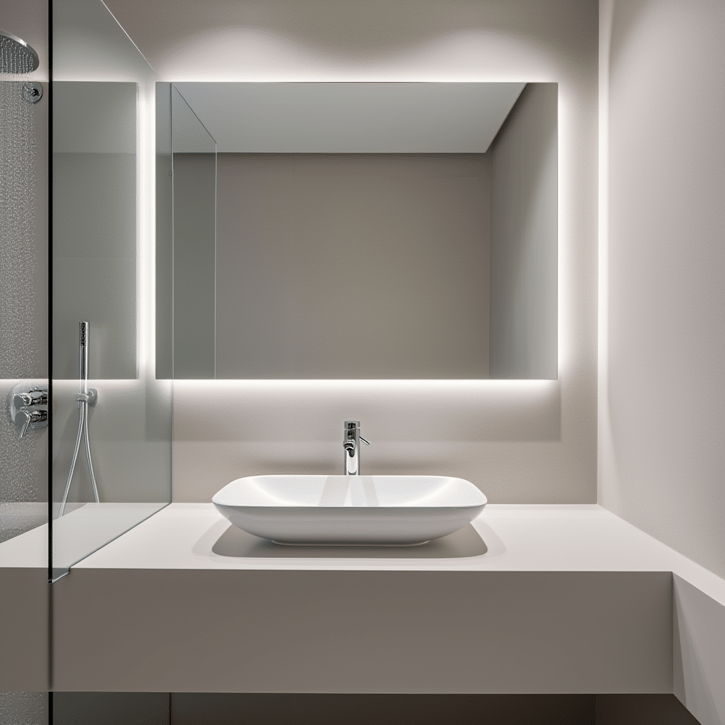 Scandinavian Style Bathroom with Backlit Mirror Design