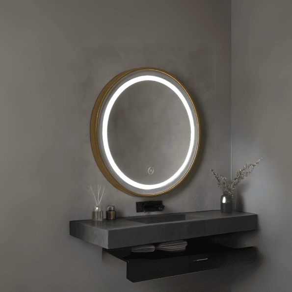 Round LED Mirror with Metal Frame and Time Display | Modern, Stylish Bathroom Decor