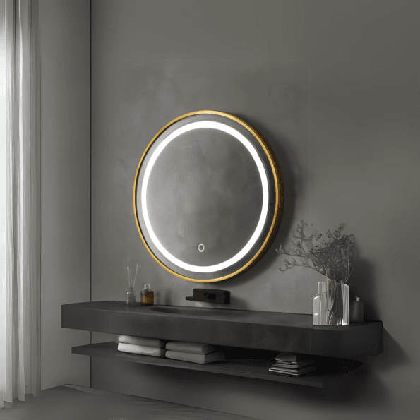 Round LED Mirror with Metal Frame and Time Display | Modern, Stylish Bathroom Decor