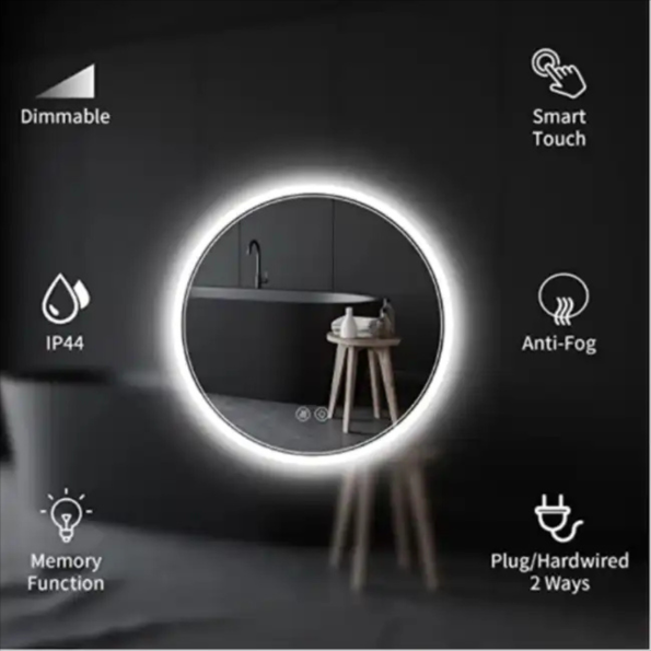 Smart LED Round Mirror with Digital Display for Stylish Bathrooms
