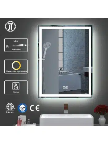 LED Mirror with Three-Color Light Source and Defog Function for Bathroom | Modern, Adjustable Brightness