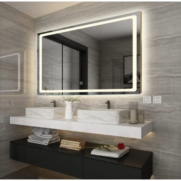 Rectangular LED Mirror with Framed Backlighting | Modern Bathroom Mirror