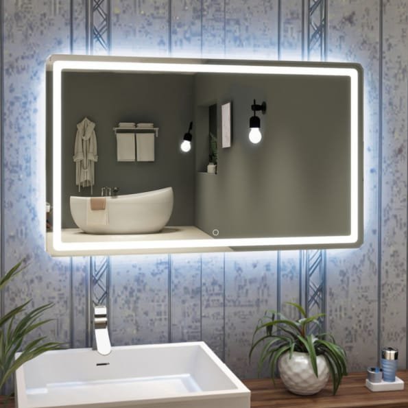 Rectangular LED Mirror with Framed Backlighting | Modern Bathroom Mirror