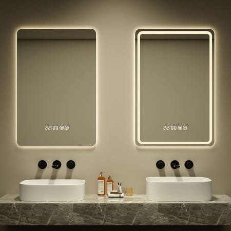 Smart LED Bathroom Mirror with Digital Clock – Rectangular Backlit Mirror with Time Display