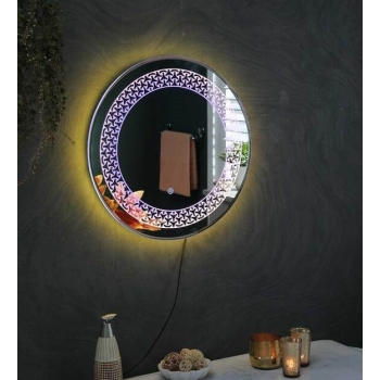 LuxeCircle™ Patterned LED Mirror India – Dual Glow Round Mirror with Etched Design and Touch Control