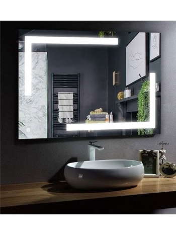 Geometric LED Mirror with L-Shaped Light Design – Anti-Fog & Touch Control