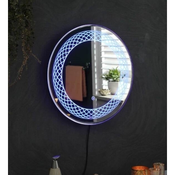 HypnoGlow™ Designer LED Mirror India – Round Artistic Etched Mirror with Blue Light Web Pattern