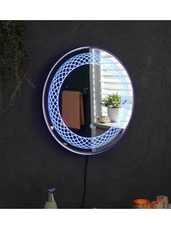 HypnoGlow™ Designer LED Mirror India – Round Artistic Etched Mirror with Blue Light Web Pattern