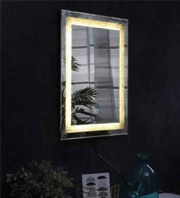 LustraLux™ Gold Glow LED Mirror India – Crackled Frame Luxury Mirror with Warm Light and Touch Sensor