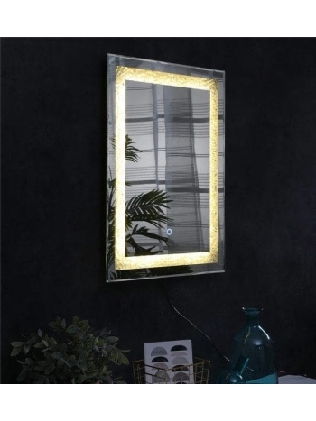 LustraLux™ Gold Glow LED Mirror India – Crackled Frame Luxury Mirror with Warm Light and Touch Sensor