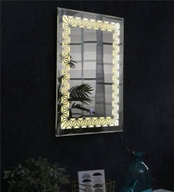 GeoGlow™ Geometric LED Mirror India – Rectangular Mirror with Golden Triangle Grid Lighting