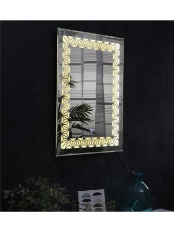GeoGlow™ Geometric LED Mirror India – Rectangular Mirror with Golden Triangle Grid Lighting