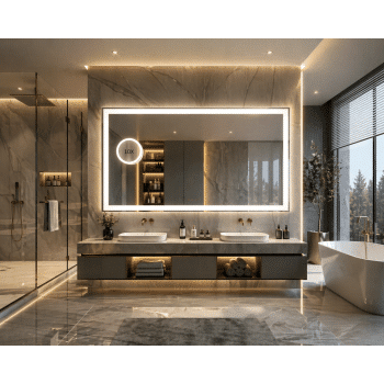 Large LED Vanity Mirror with Dual Sink Setup